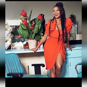 Gabrielle Union with New York and Co orange tulip dress NWT